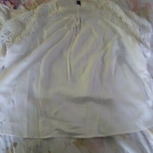 shein fit white womans shirt with lace  mid selves